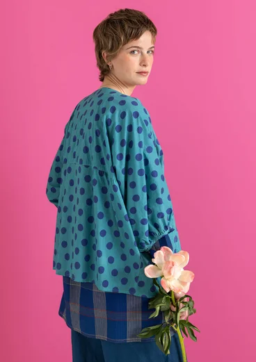“Tindra” woven blouse in organic cotton - teal/patterned