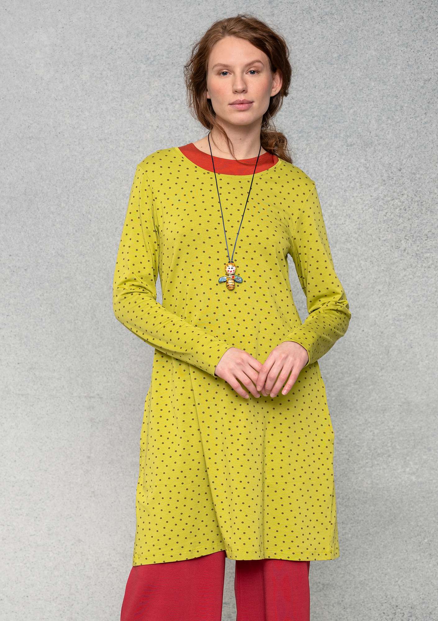 “Pytte” jersey tunic made of organic cotton/modal/elastane leaf green/patterned thumbnail