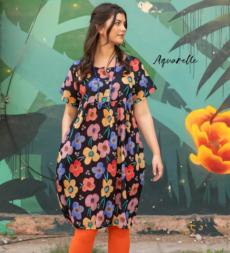 “Aquarelle” woven dress in organic cotton