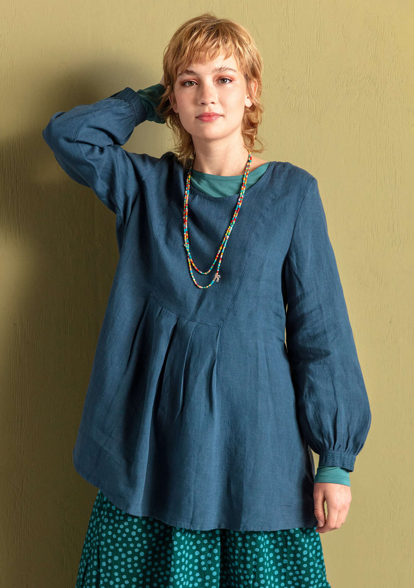 “Fiona” woven linen blouse indigo
