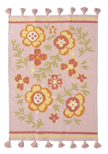 “Petals” kilim rug in organic cotton - ash pink