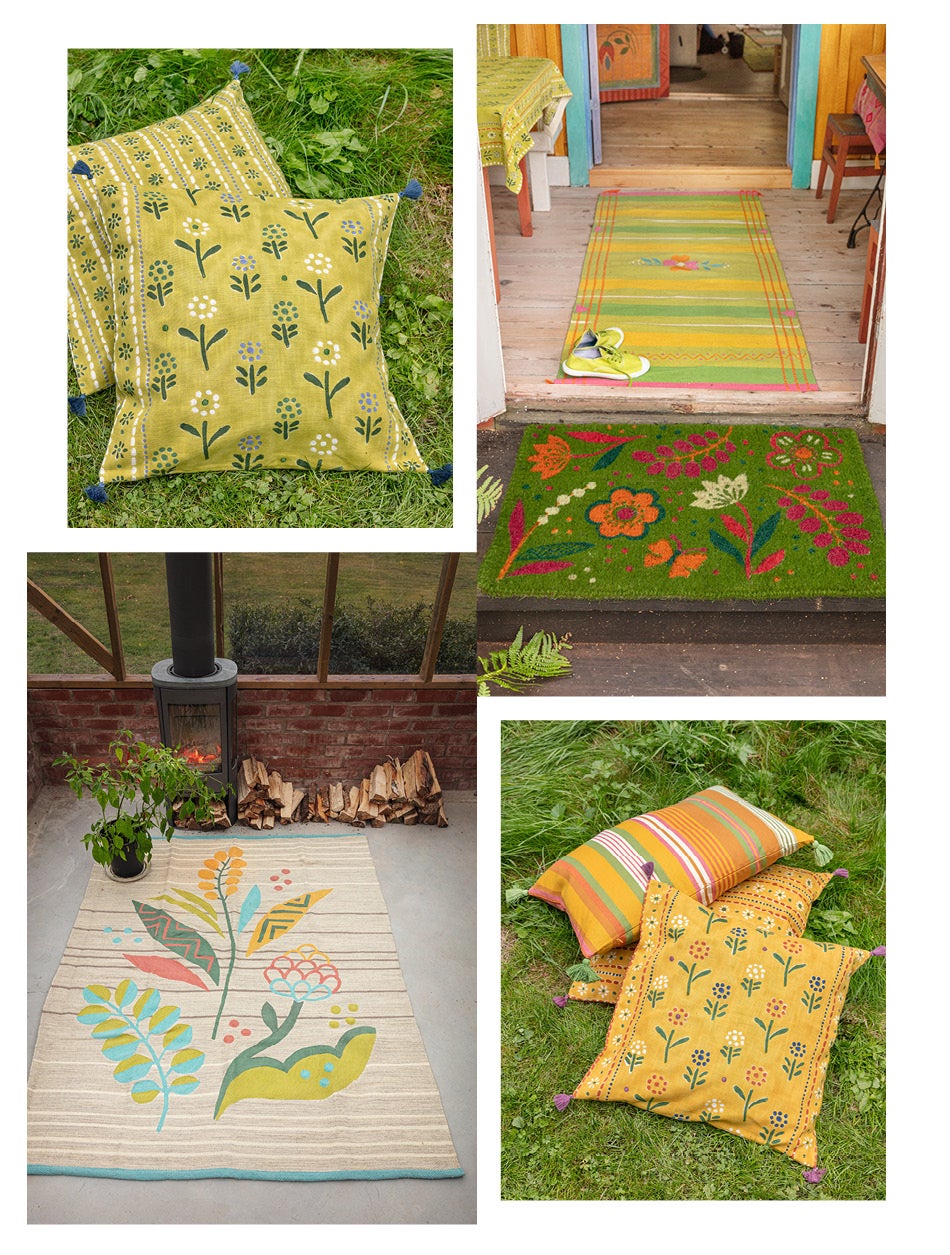 Green mats & yellow cushions 