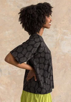 “Himla” organic cotton jersey top - black/patterned