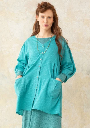 Blouse d’artiste en coton biologique tissé - vert lagon