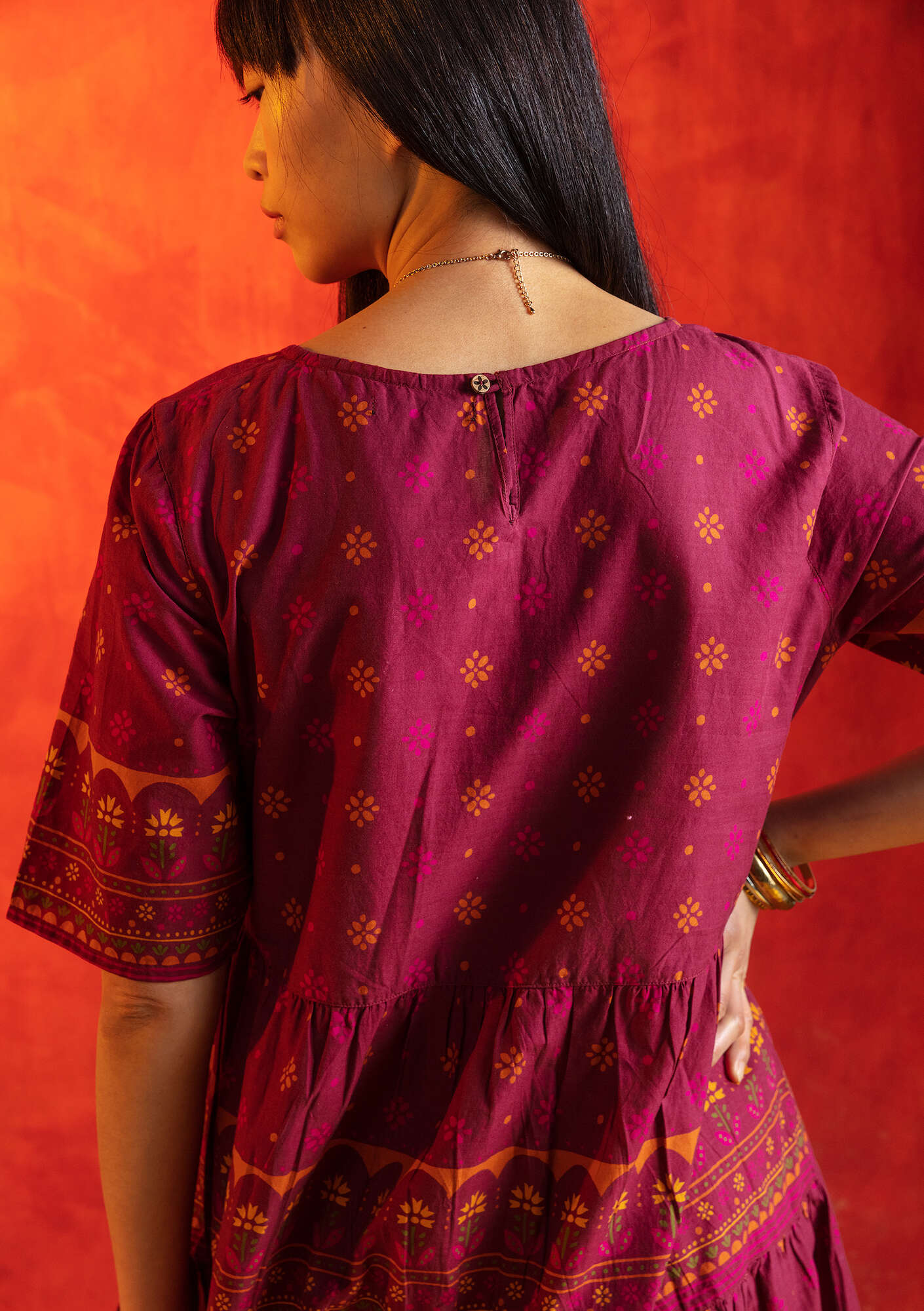 “Lalita” dress in organic cotton purple red thumbnail