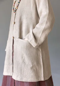 Longline, garment-washed woven linen jacket - dark natural