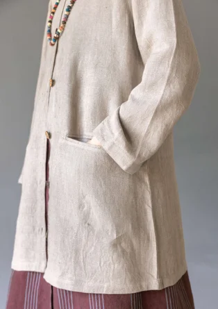 Longline, garment-washed woven linen jacket - dark natural