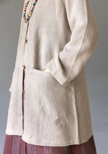 Longline, garment-washed woven linen jacket - dark natural