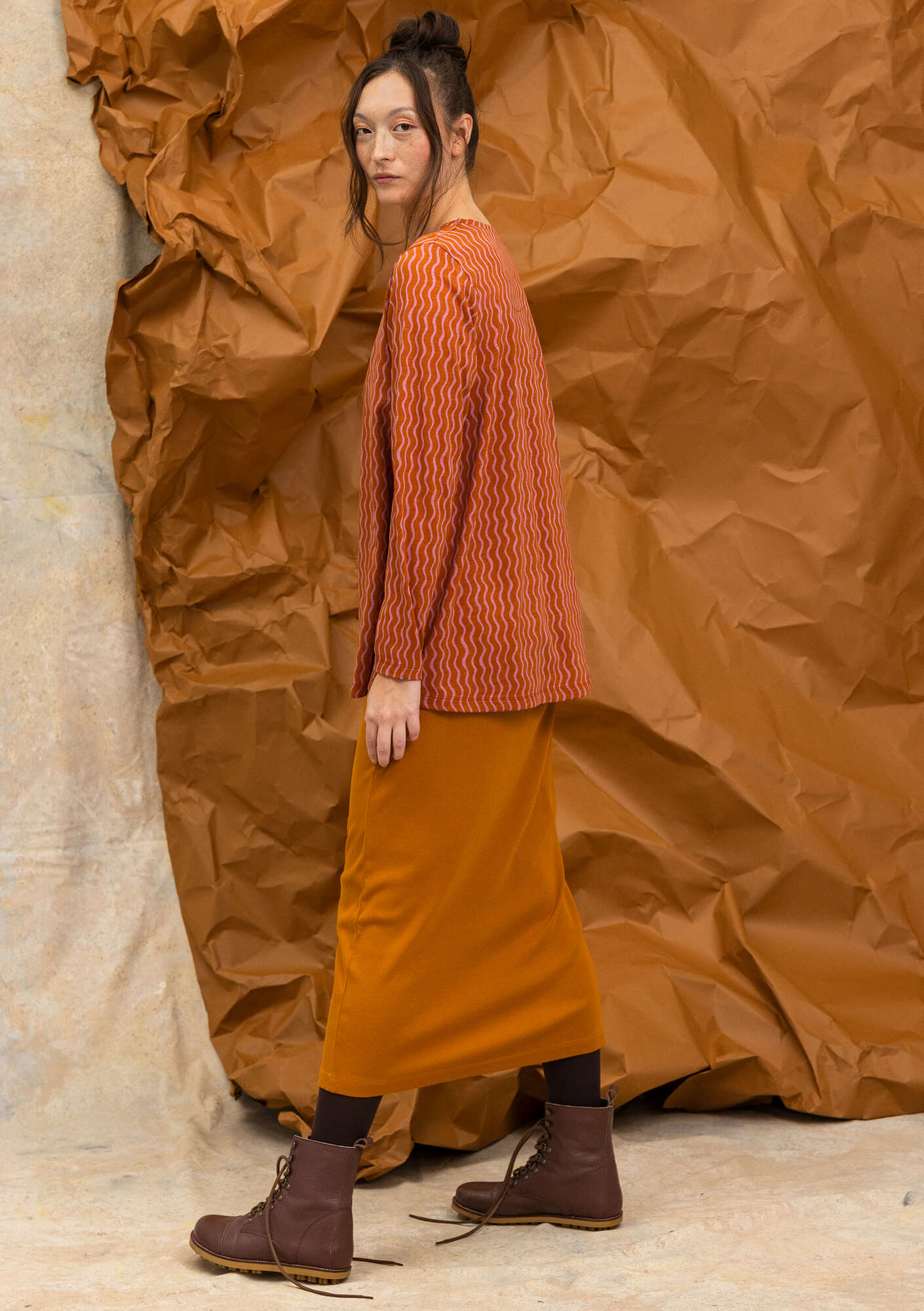 Ellen” striped/solid-colored jersey tunic in organic cotton/modal