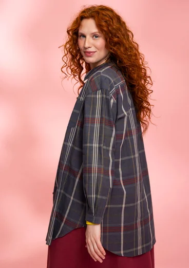 Chemise à motif en coton biologique tissé - gris cendré