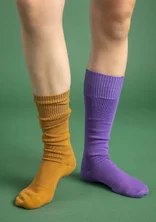 Solid-colour organic cotton knee-highs - senap