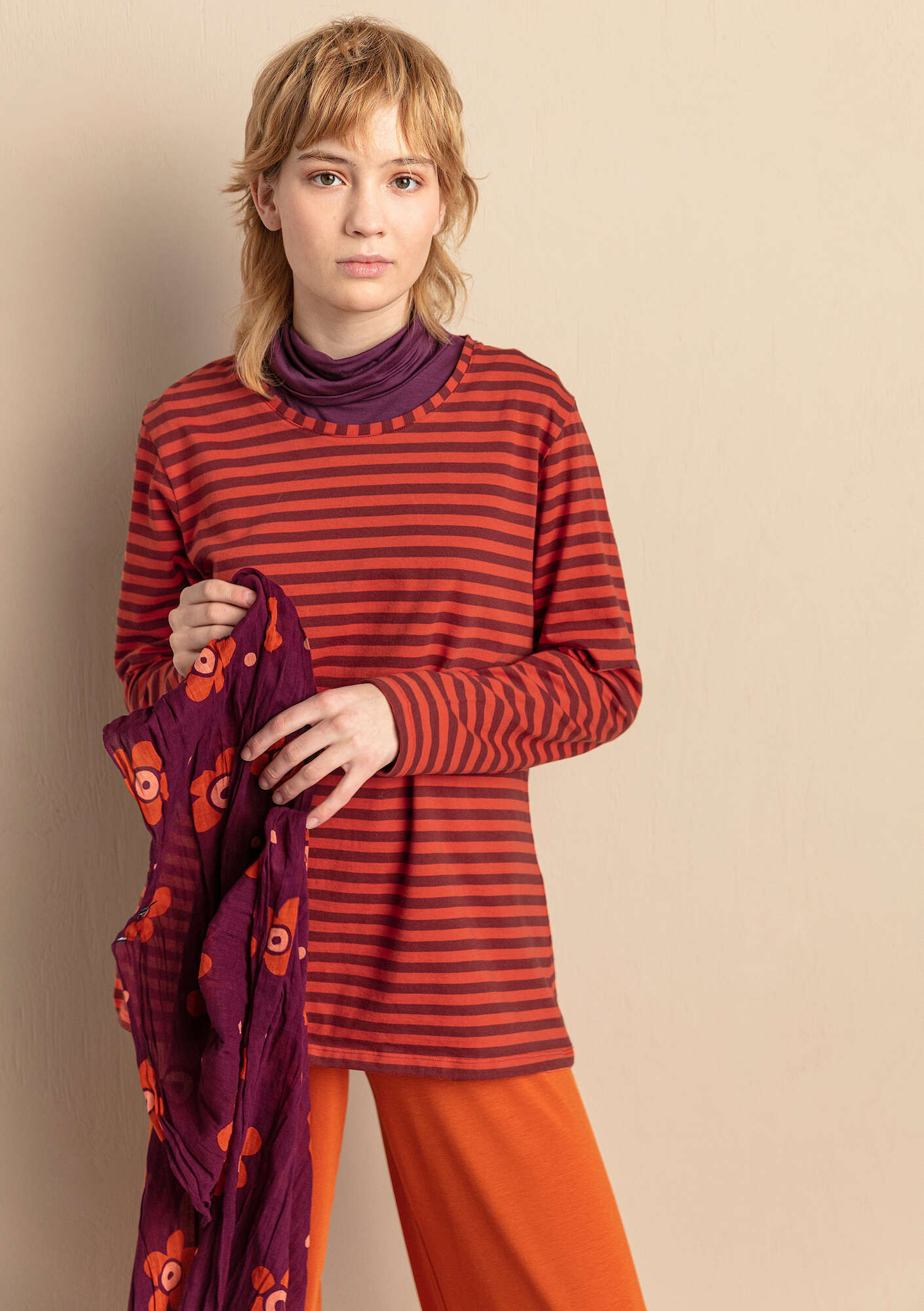 Organic cotton essential striped sweater chilli/agate red
