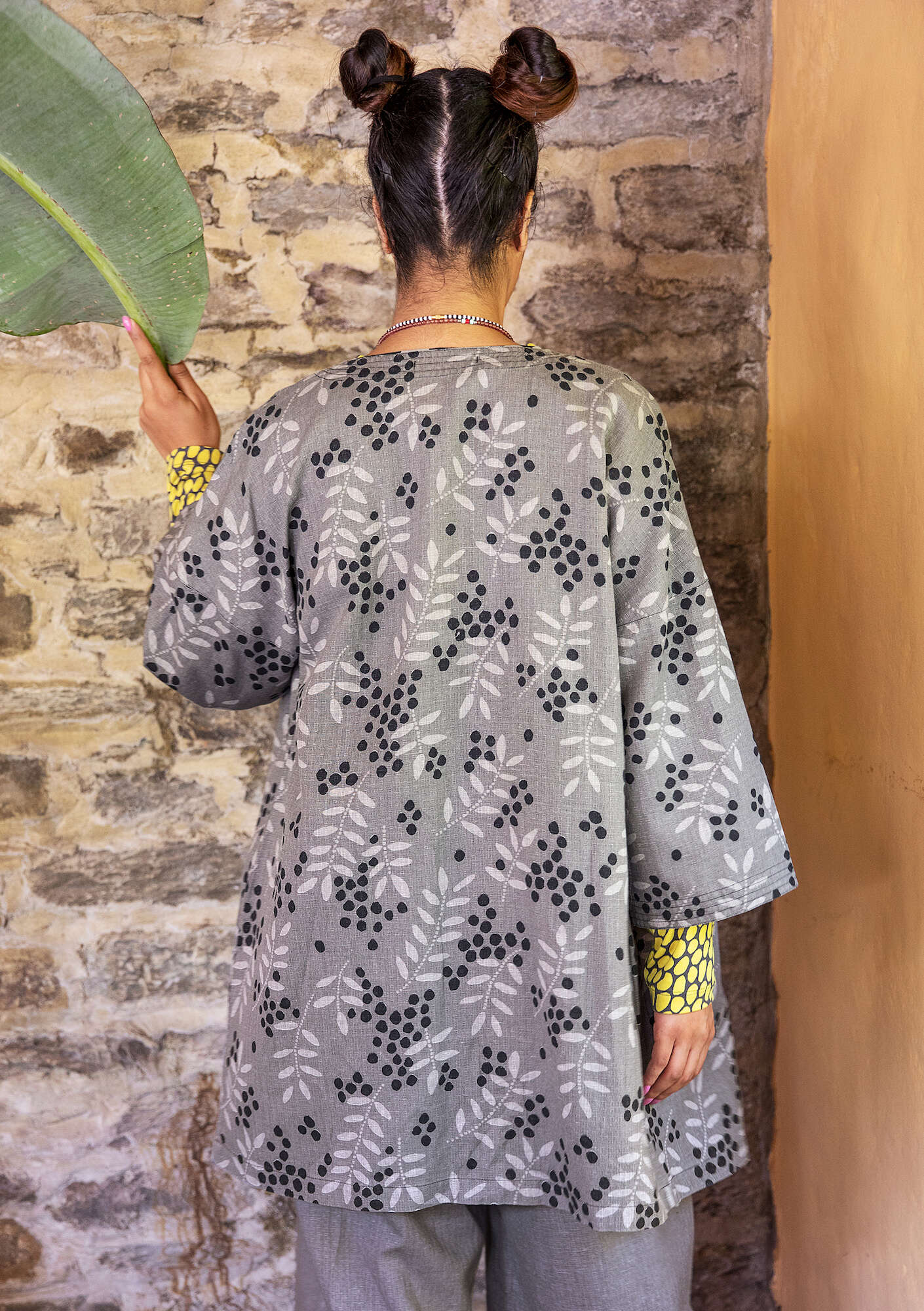 “Amaya” organic cotton/linen kimono iron grey thumbnail