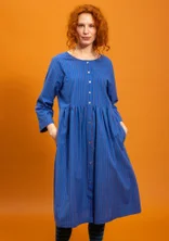 “Sofia” woven dress in organic cotton - flax blue/chilli