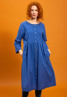 “Sofia” woven organic cotton dress - flax blue/chilli