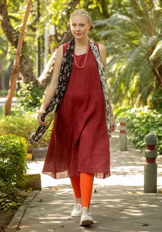 Robe sans manches en lin tissé - rooibos