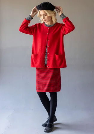 “Sylvi” fine-knit skirt in organic cotton/wool - amaryllis/dark aubergine