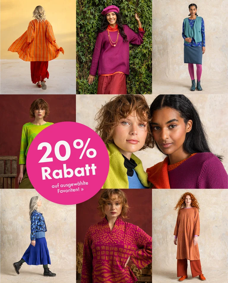 A collage of multiple images of women wearing colourful clothes from Gudrun Sjödén.