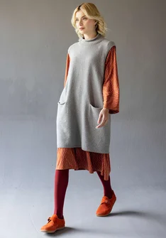 Strukturstricktunika aus Bio-Baumwolle/Wolle - grau-melange