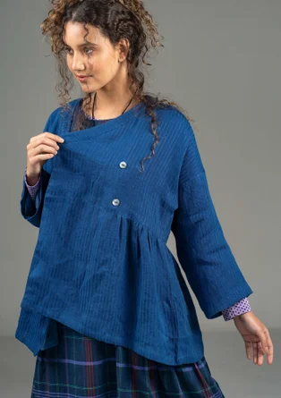 “Bodil” woven linen jacket - indigo blue