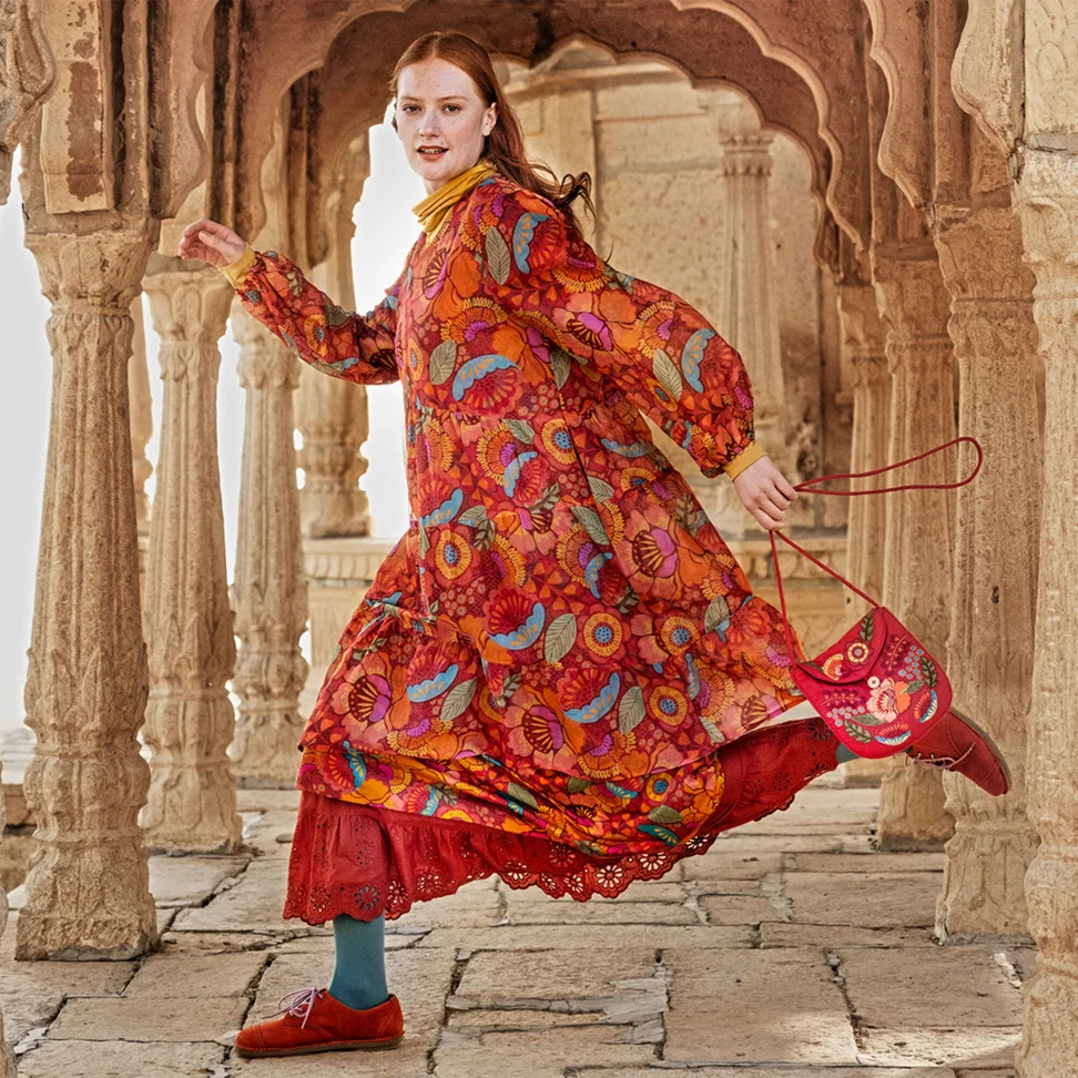 “Okinawa” woven cotton dress - parrot red