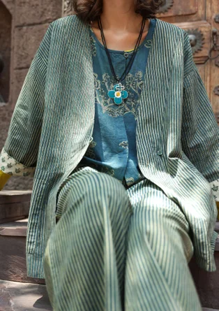 Kimono tissé ”Willow” en coton biologique - indigo vert