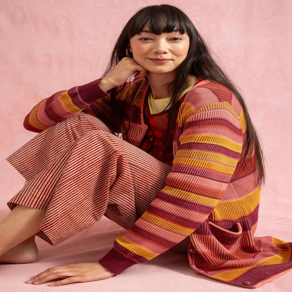 Long gilet "Andromeda" en coton biologique/recyclé - rhubarbe