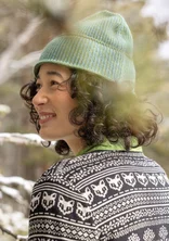 Bonnet en laine d'agneau/coton biologique et recyclé - vert herbe/vert de vérone