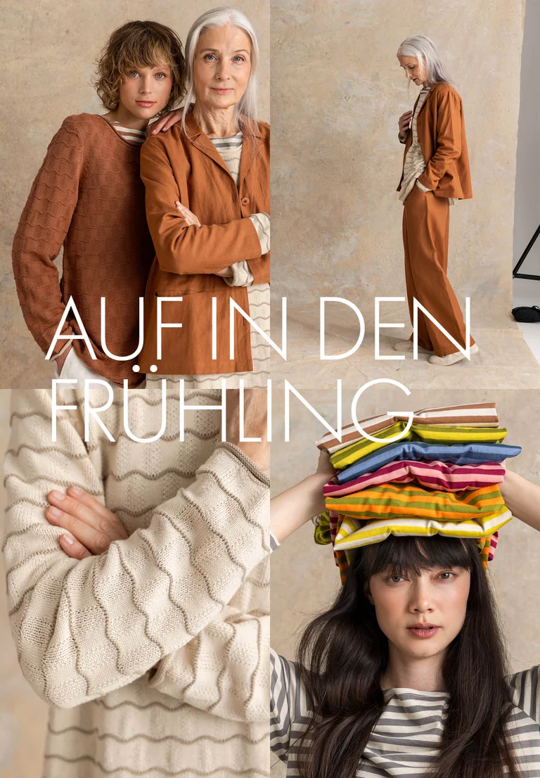 Eine Collage mit Bildern von Mode aus Gudrun Sjödéns Frühjahrskollektion 2026.