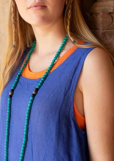 Ärmelloses Webkleid aus Leinen - brillantblau