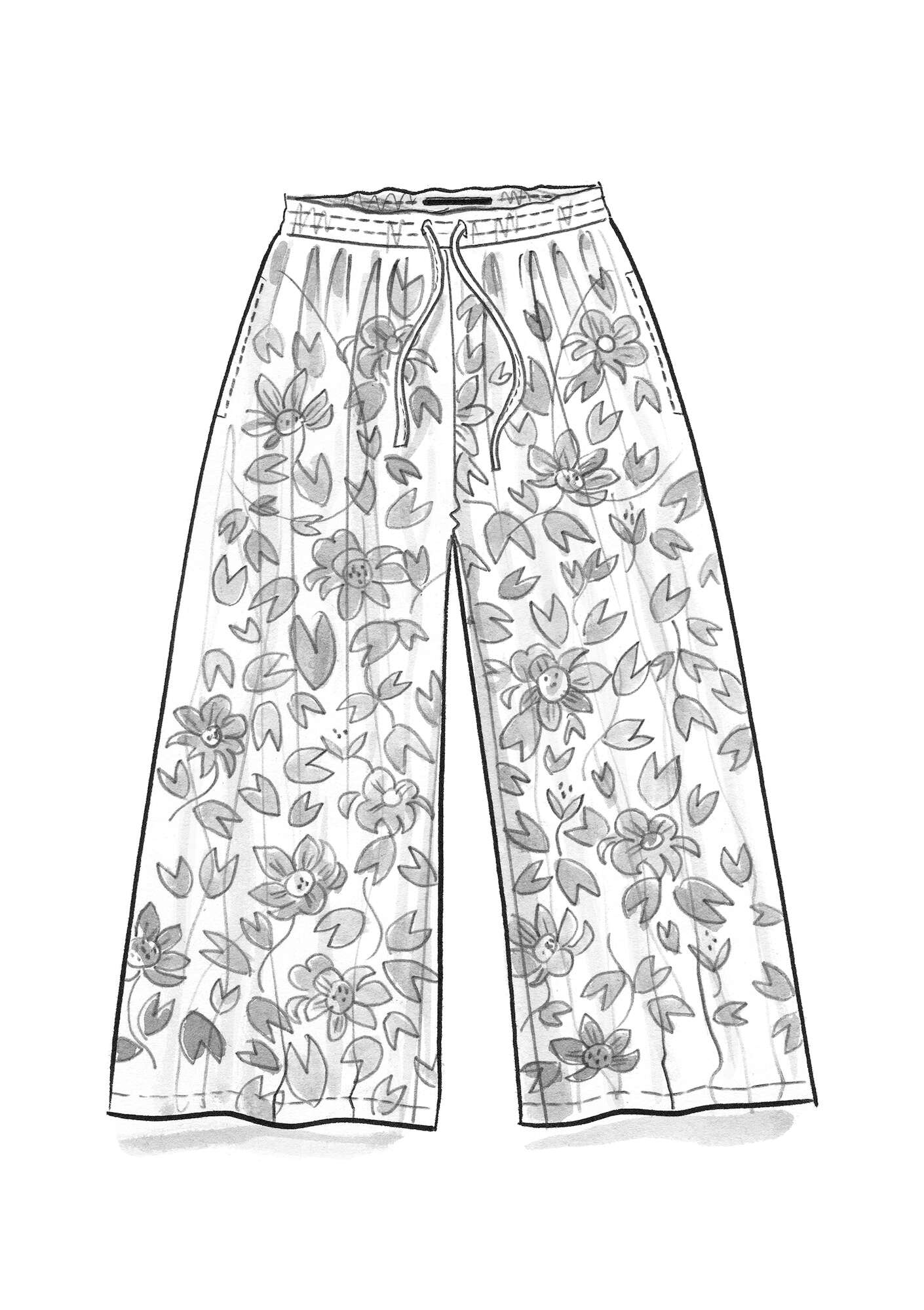 Vevd bukse «Lotus» i økologisk bomull svart/mønstret