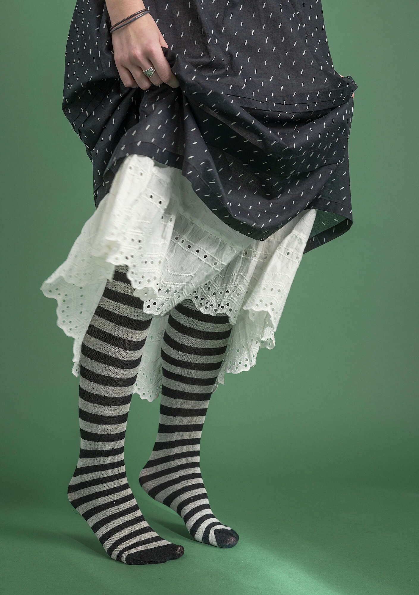 Striped tights in organic cotton black/unbleached thumbnail