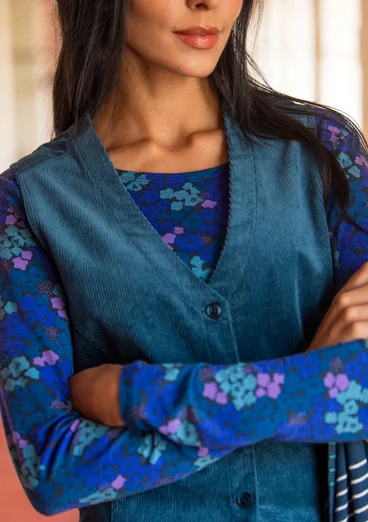 Narrow-wale corduroy waistcoat in organic cotton/elastane - Pacific blue