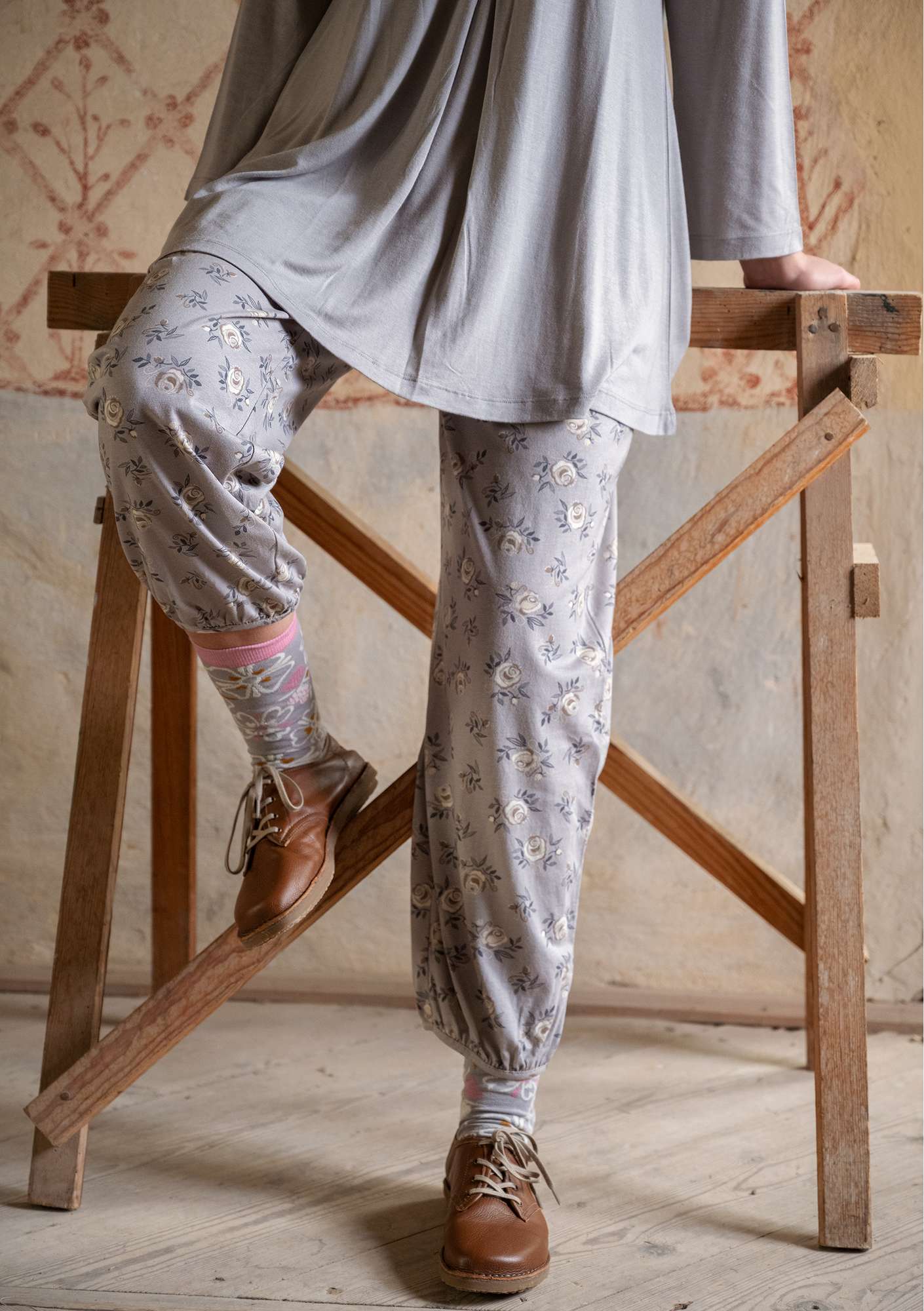 “Sofia” organic cotton/modal jersey trousers heron thumbnail