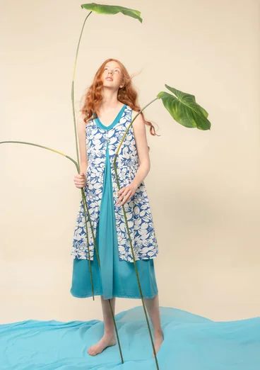 Jerseykjole "Lotus" i økologisk bomuld - lys indigo/mønstret
