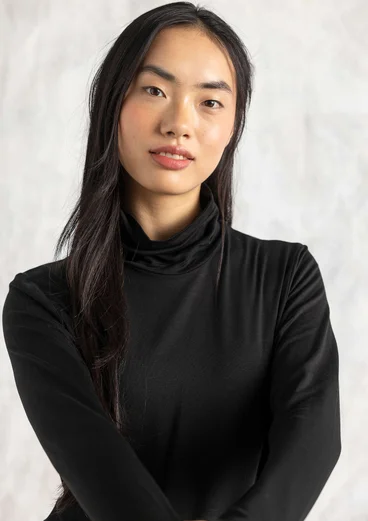 Lyocell/elastane jersey polo-neck top - black