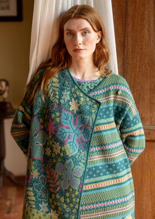 Gilet croisé "Augusta" en laine m�élangée - vert paon