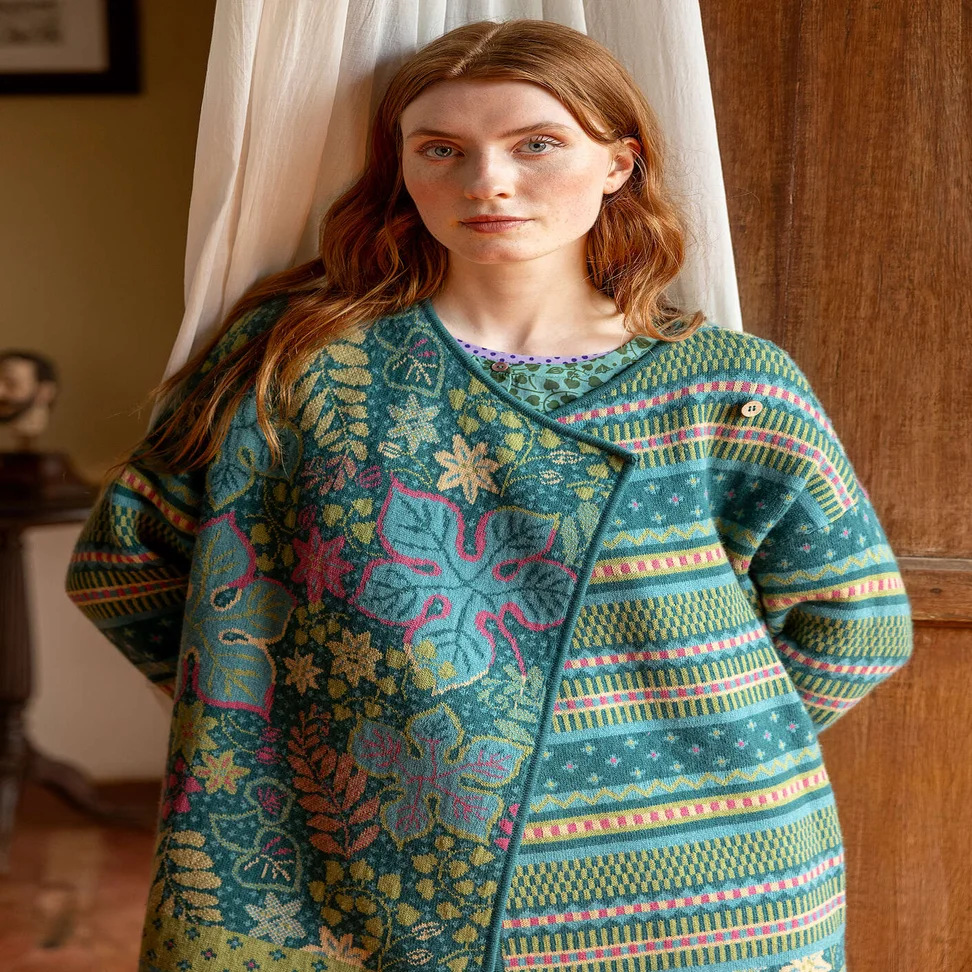 Gilet croisé "Augusta" en laine mélangée - vert paon