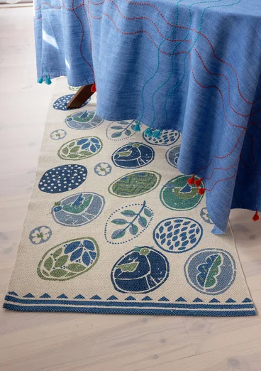 “Nest” hallway runner in organic cotton - flax blue