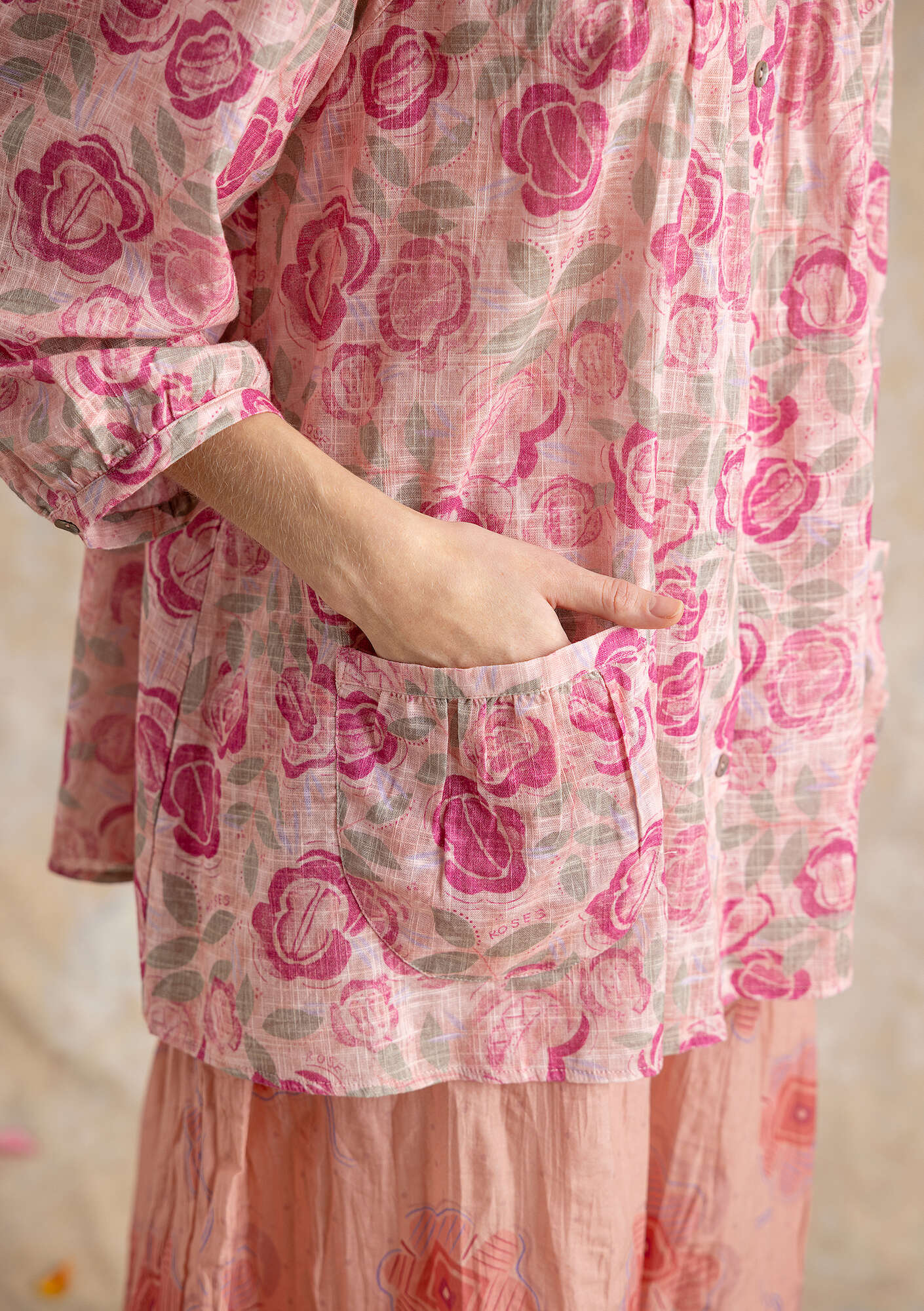 “Peace” organic cotton smock blouse Pale powder pink thumbnail