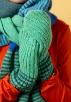 “Stripe” alpaca blend mittens - lotus green