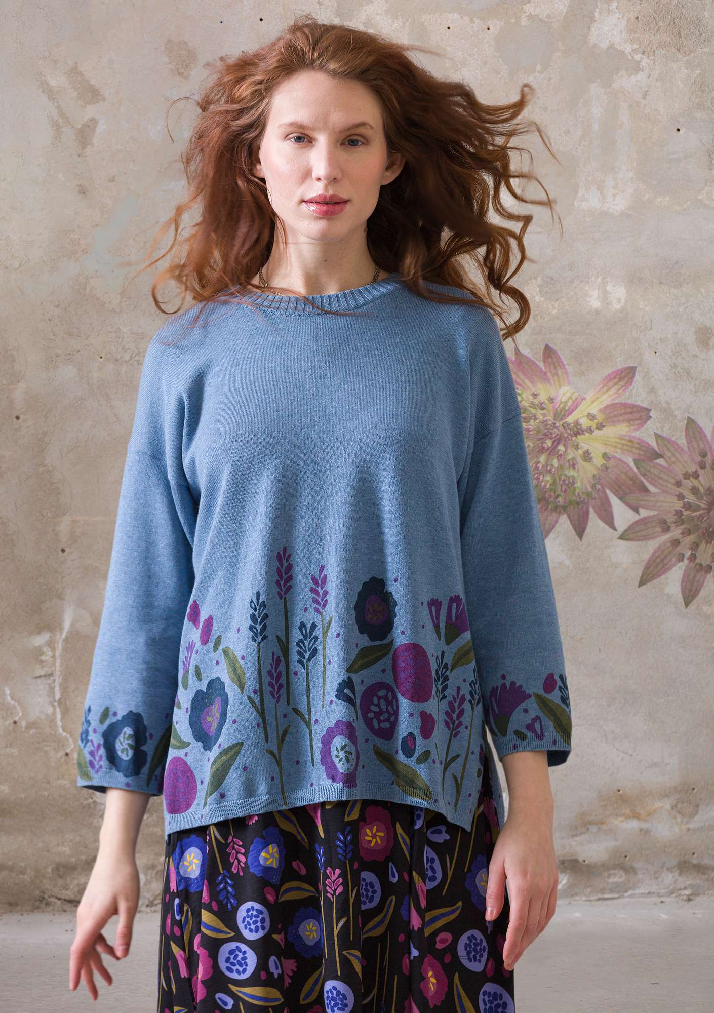 “Noon” organic cotton knitted sweater light indigo thumbnail