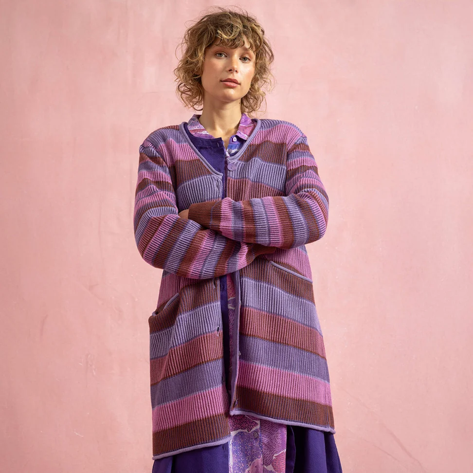 Långkofta "Andromeda" i ekologisk/återvunnen bomull - grålila