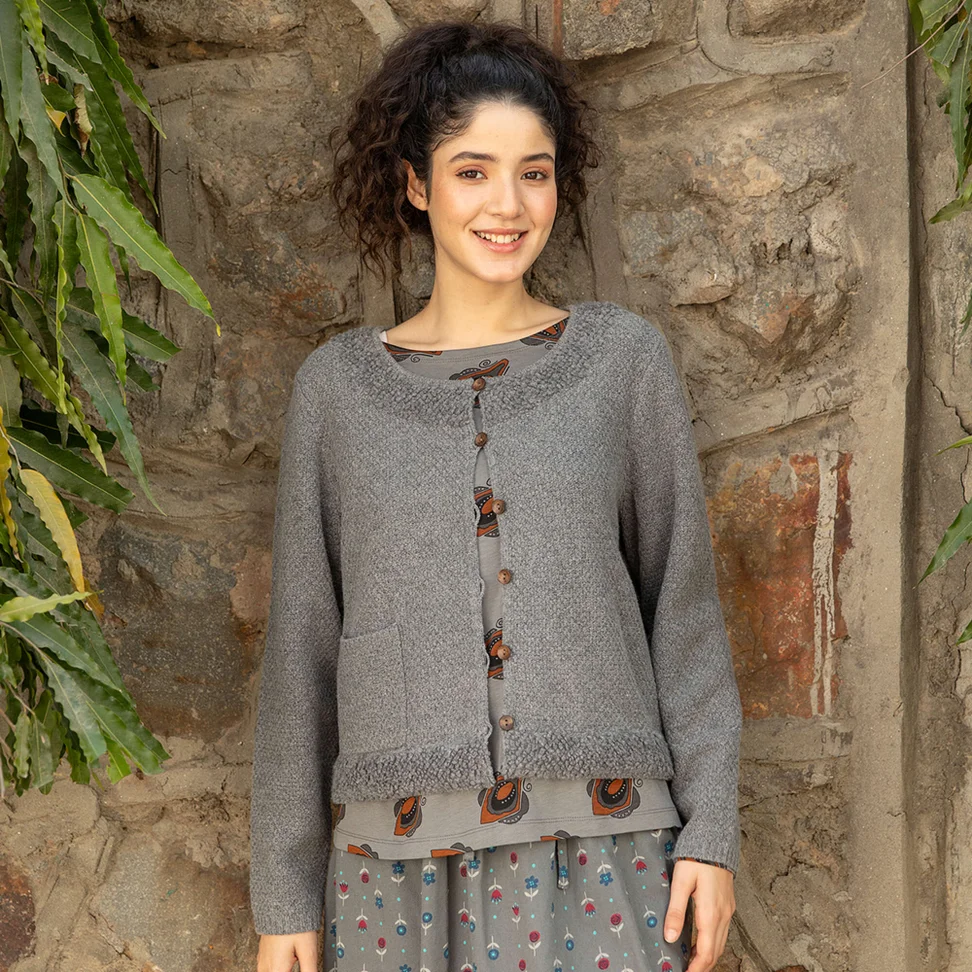 “Mossfire” lambswool blend cardigan - graphite/melange