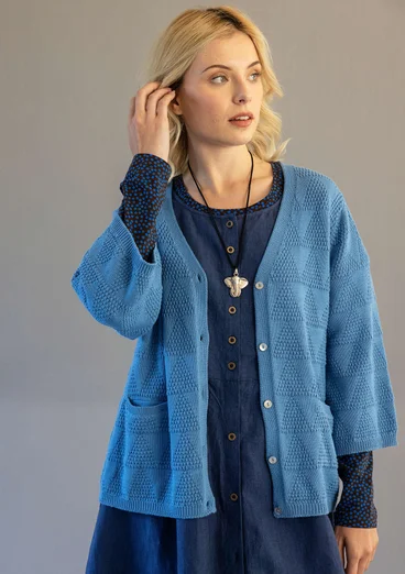 Organic cotton textured-knit cardigan - flax blue