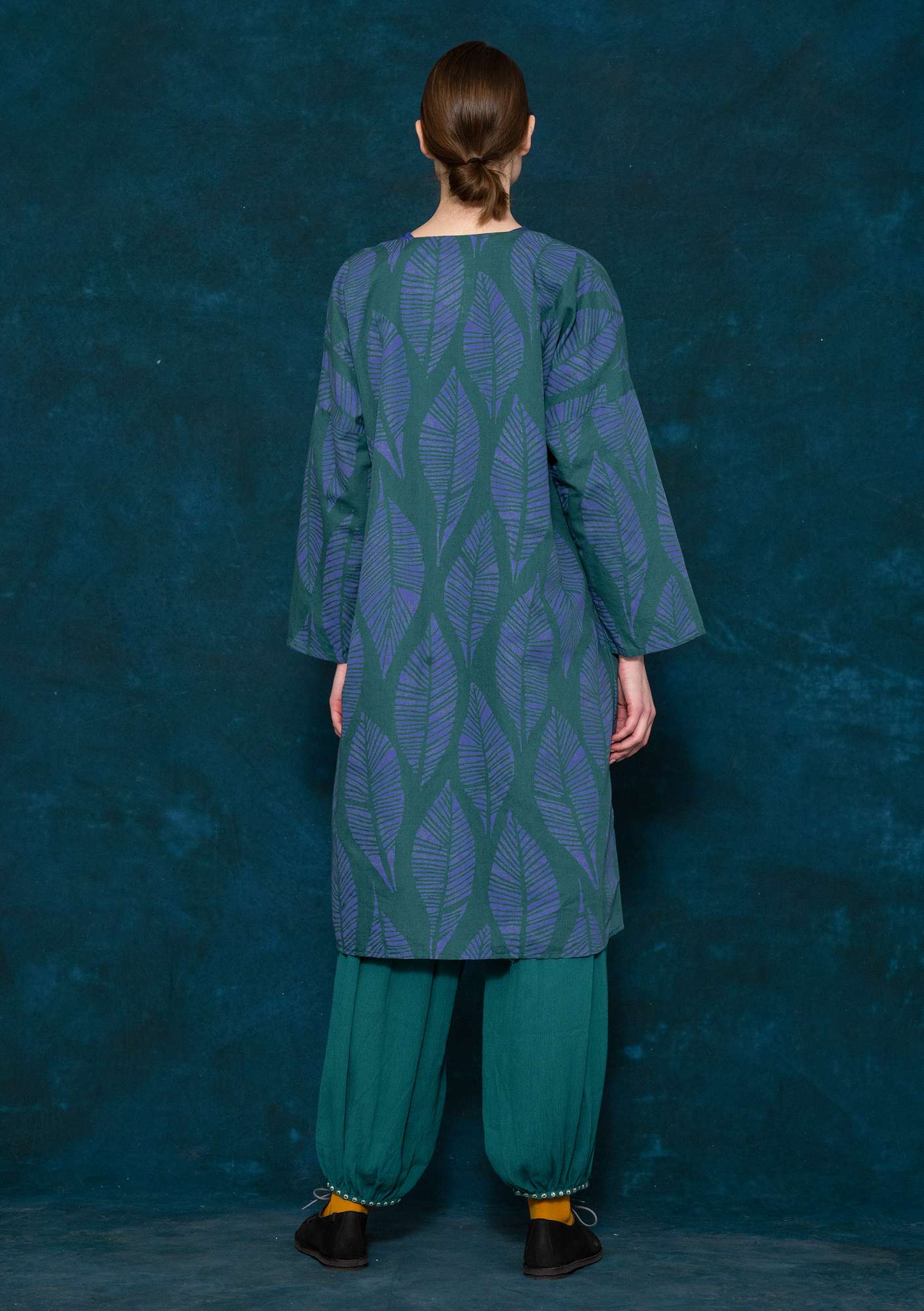 Robe ”Décor” en coton biologique/lin vert paon thumbnail