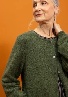 Strikkejakke i alpakkablanding - pinje/meleret