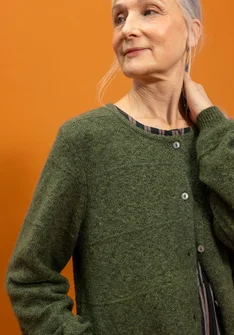 Strikkejakke i alpakkablanding - pinje/meleret