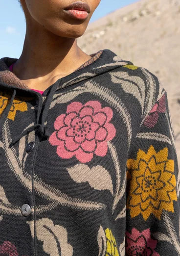 Long gilet "Pink Moon" en laine/coton biologique - gris cendré foncé