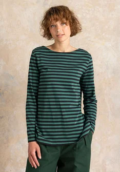 Gestreiftes Langarmshirt aus Bio-Baumwolle - hellflaschengrün-schwarz